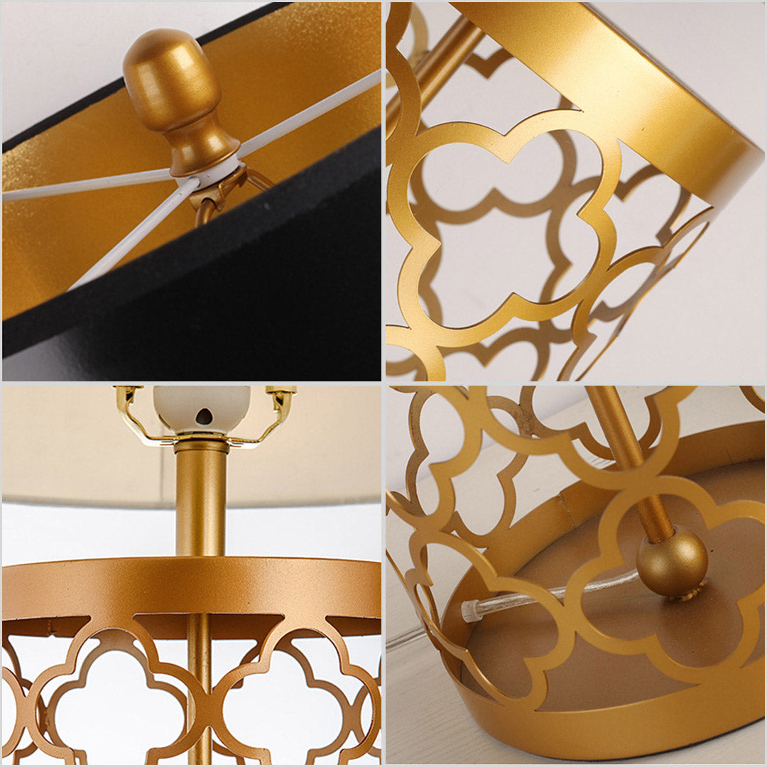 NNEAGS Golden Hollowed Out Base Table Lamp with Dark Shade-2