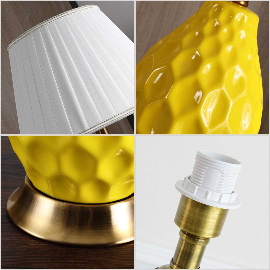 NNEAGS Textured Ceramic Oval Table Lamp with Gold Metal Base White-2