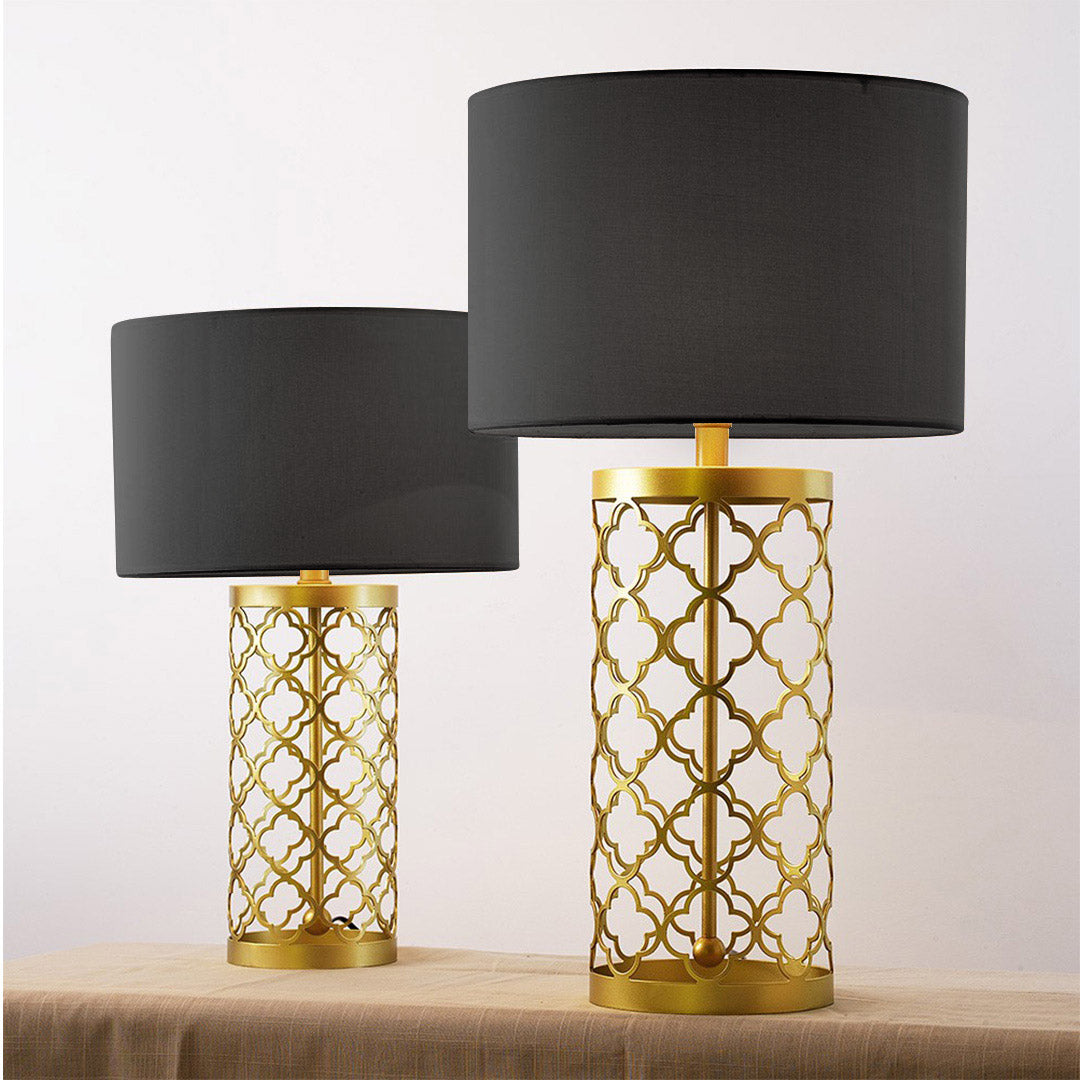 NNEAGS Golden Hollowed Out Base Table Lamp with Dark Shade-3
