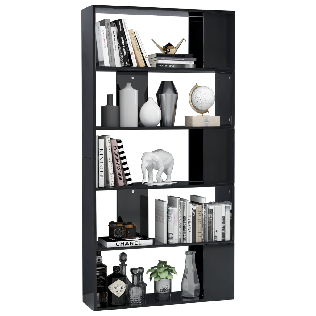 NNEVL Book Cabinet/Room Divider High Gloss Black 80x24x159 cm Chipboard-2