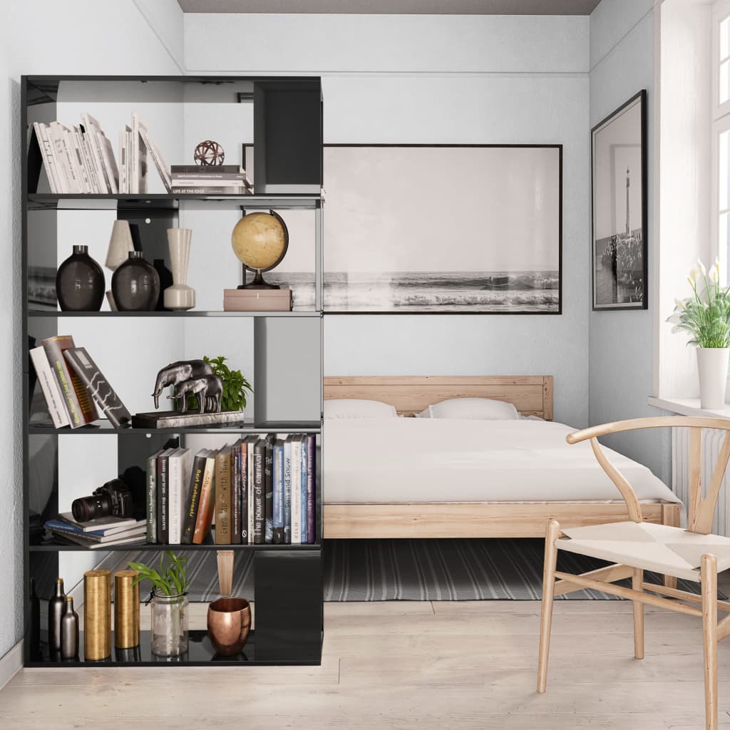 NNEVL Book Cabinet/Room Divider High Gloss Black 80x24x159 cm Chipboard-3