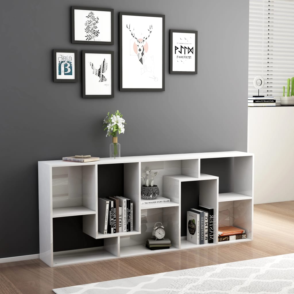 NNEVL Book Cabinet High Gloss White 67x24x161 cm Chipboard-2