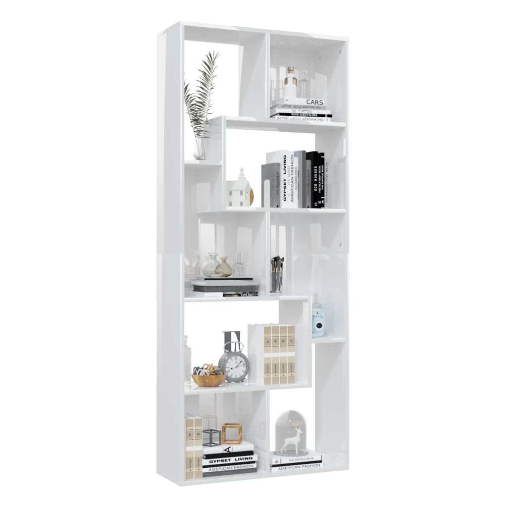 NNEVL Book Cabinet High Gloss White 67x24x161 cm Chipboard-3