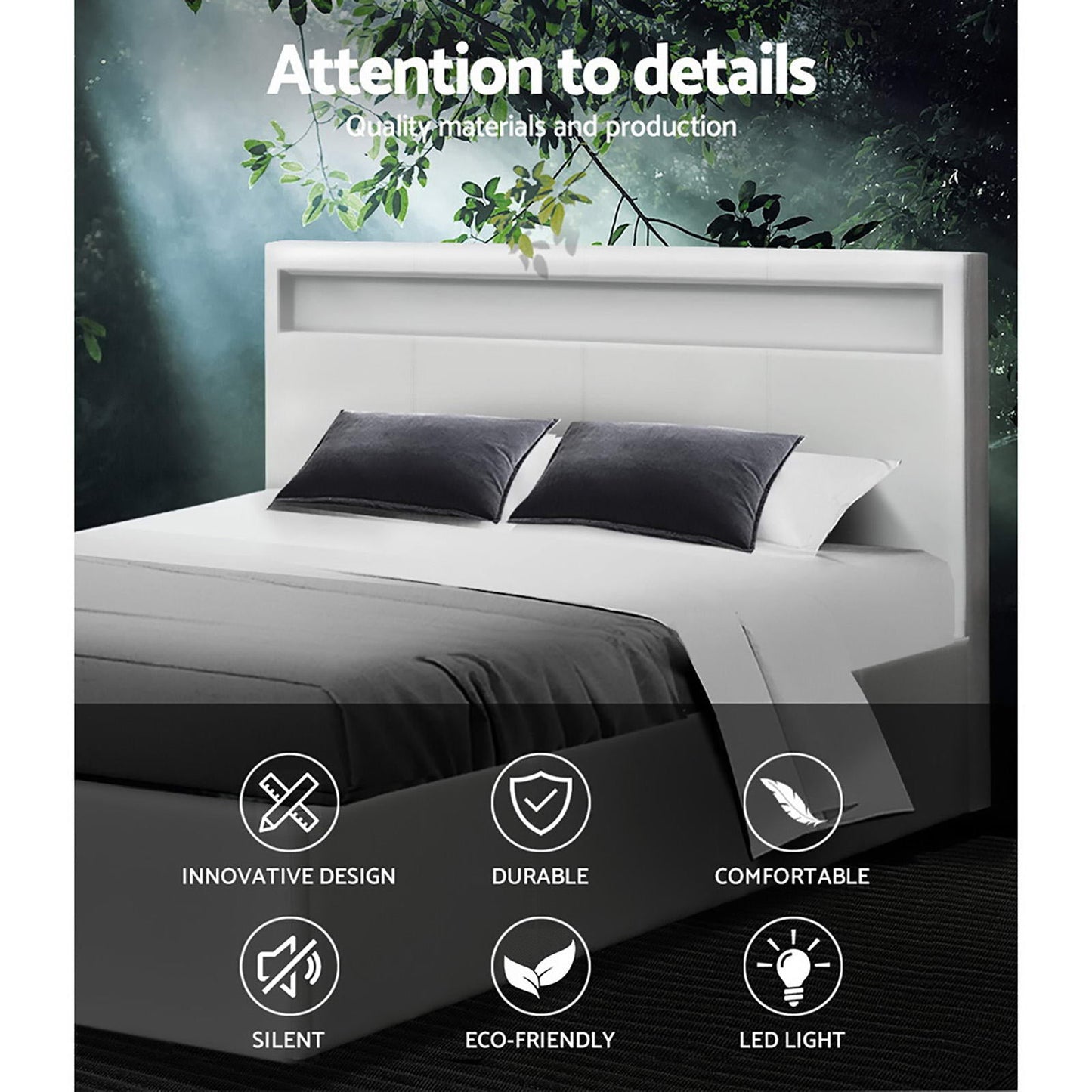 NNEDSZ Artiss Bed Frame Double Size LED Gas Lift White COLE-3
