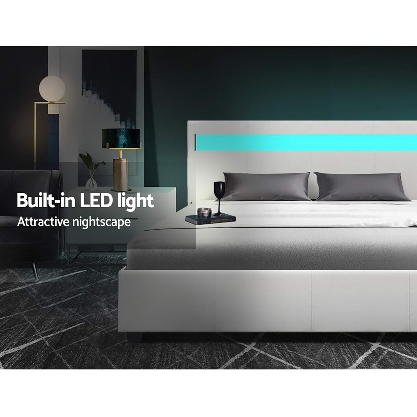NNEDSZ Artiss Bed Frame Double Size LED Gas Lift White COLE-4