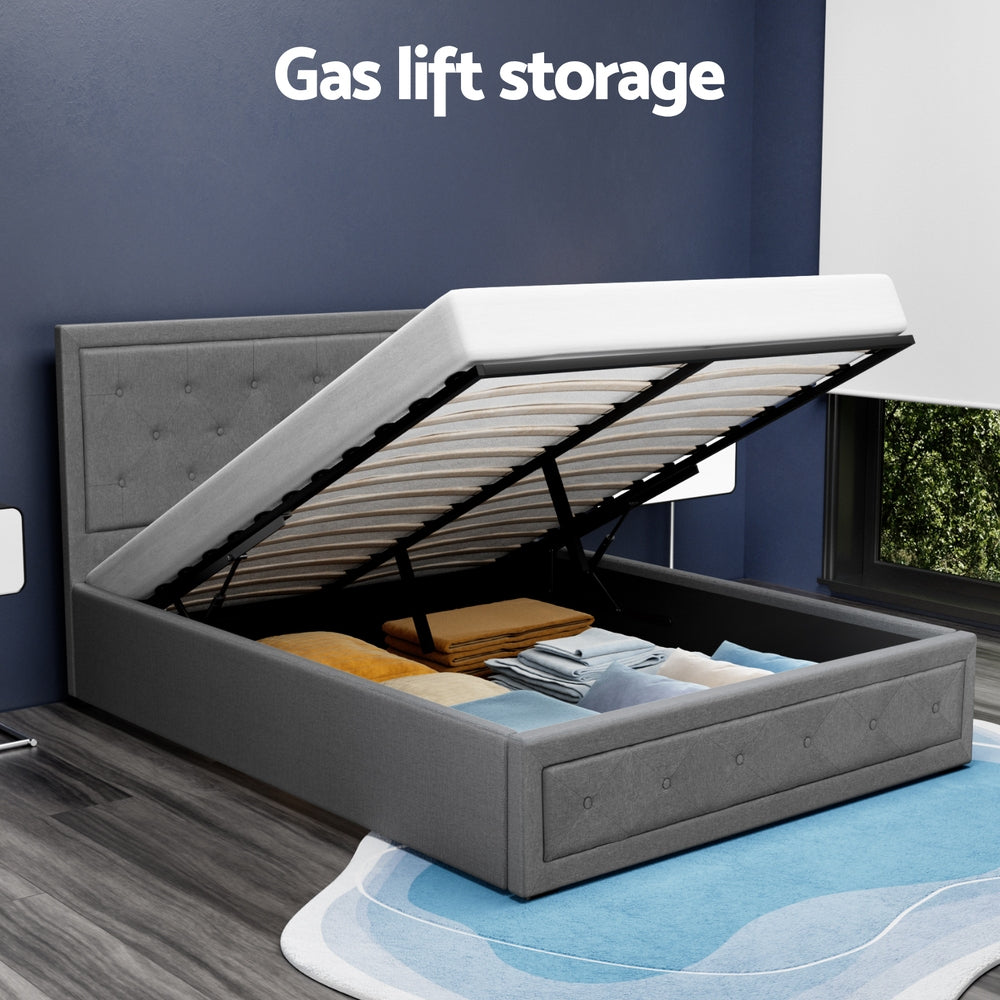 NNEDSZ Artiss Bed Frame Double Size Gas Lift Grey TIYO-3