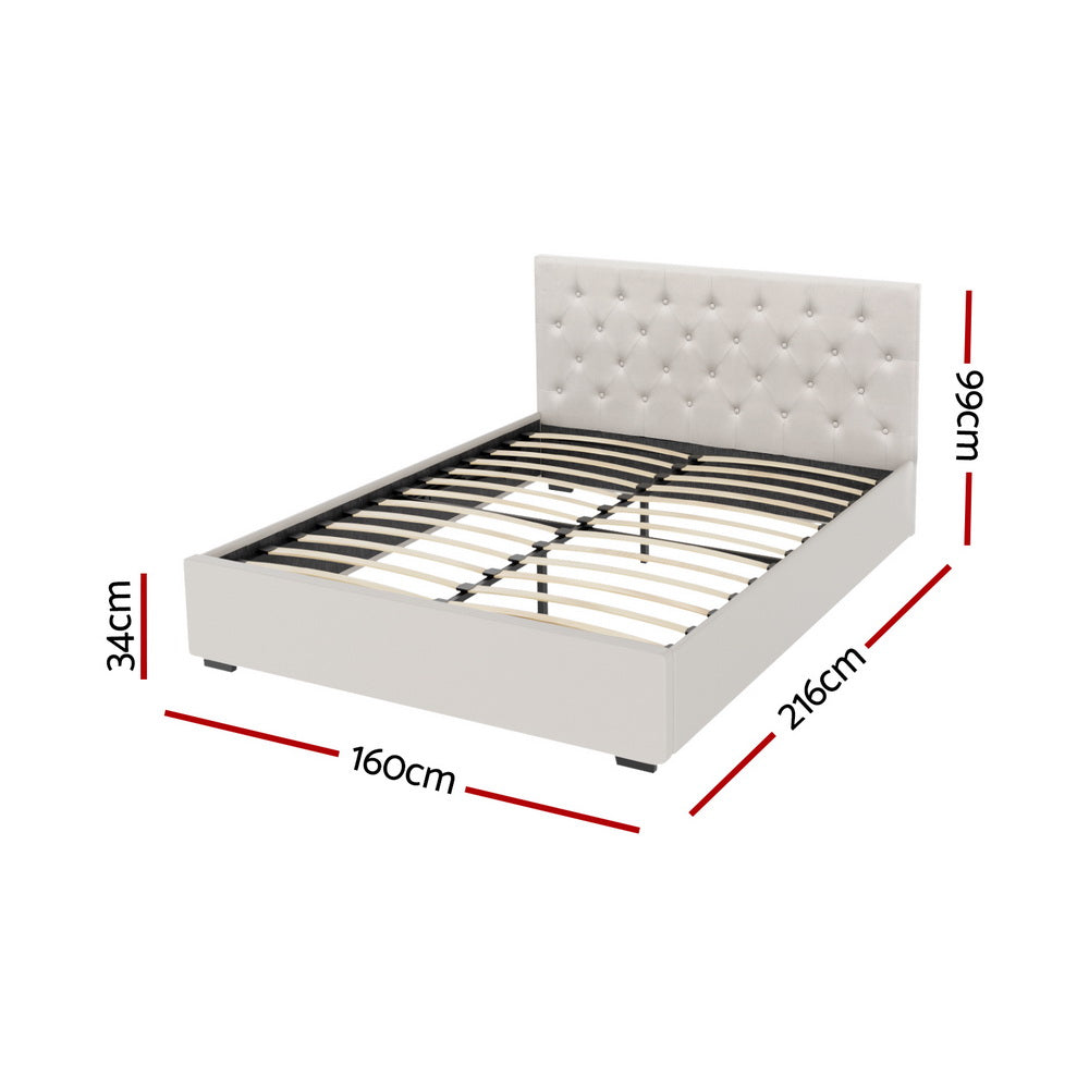 NNEDSZ Artiss Bed Frame Queen Size Gas Lift Beige VILA-1