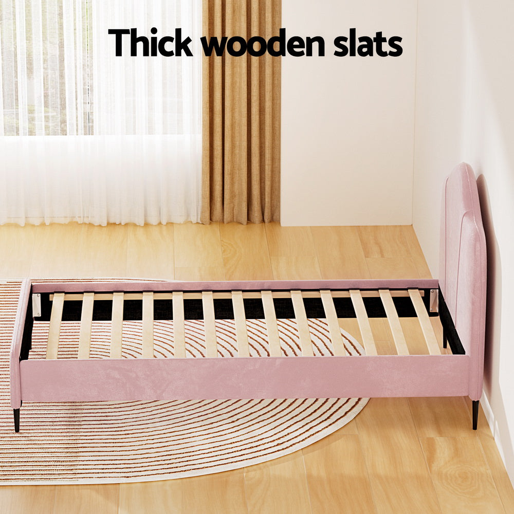NNEDSZ Artiss Bed Frame King Single Size Velvet Pink OLAN-4