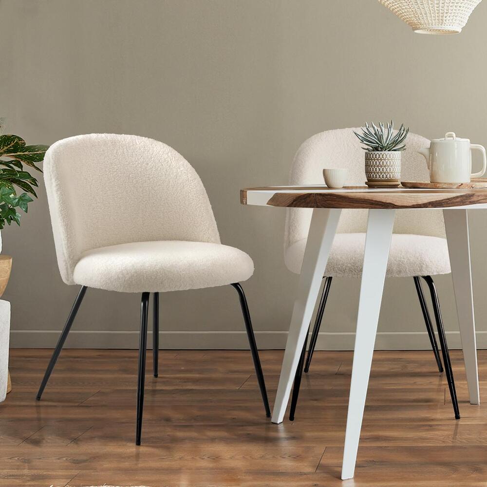 NNEED 2x Dining Chairs Upholstered Sherpa White-2