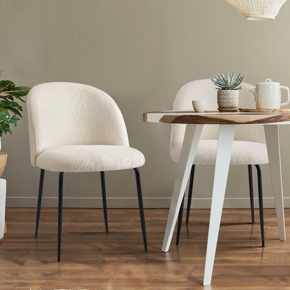 NNEED 2x Dining Chairs Upholstered Sherpa White-3