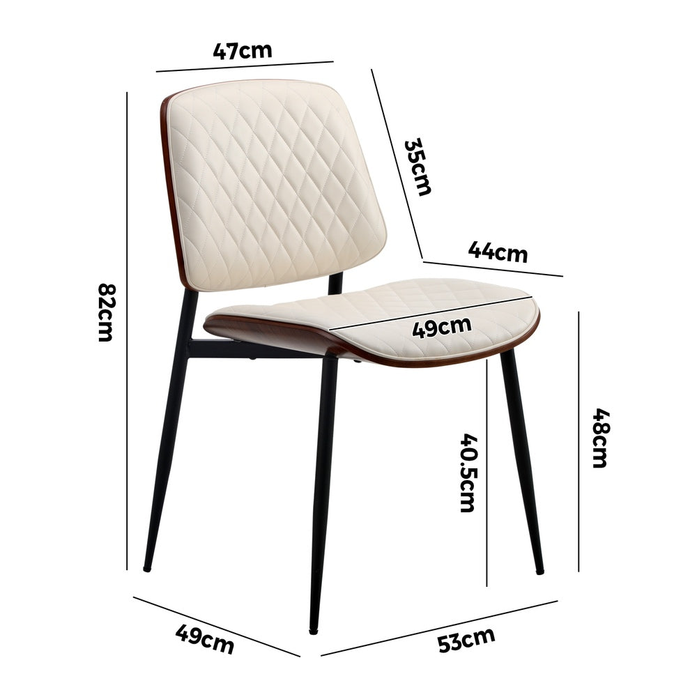 NNEED 2x Dining Chairs PU Leather Wood Frame Metal Legs White-1