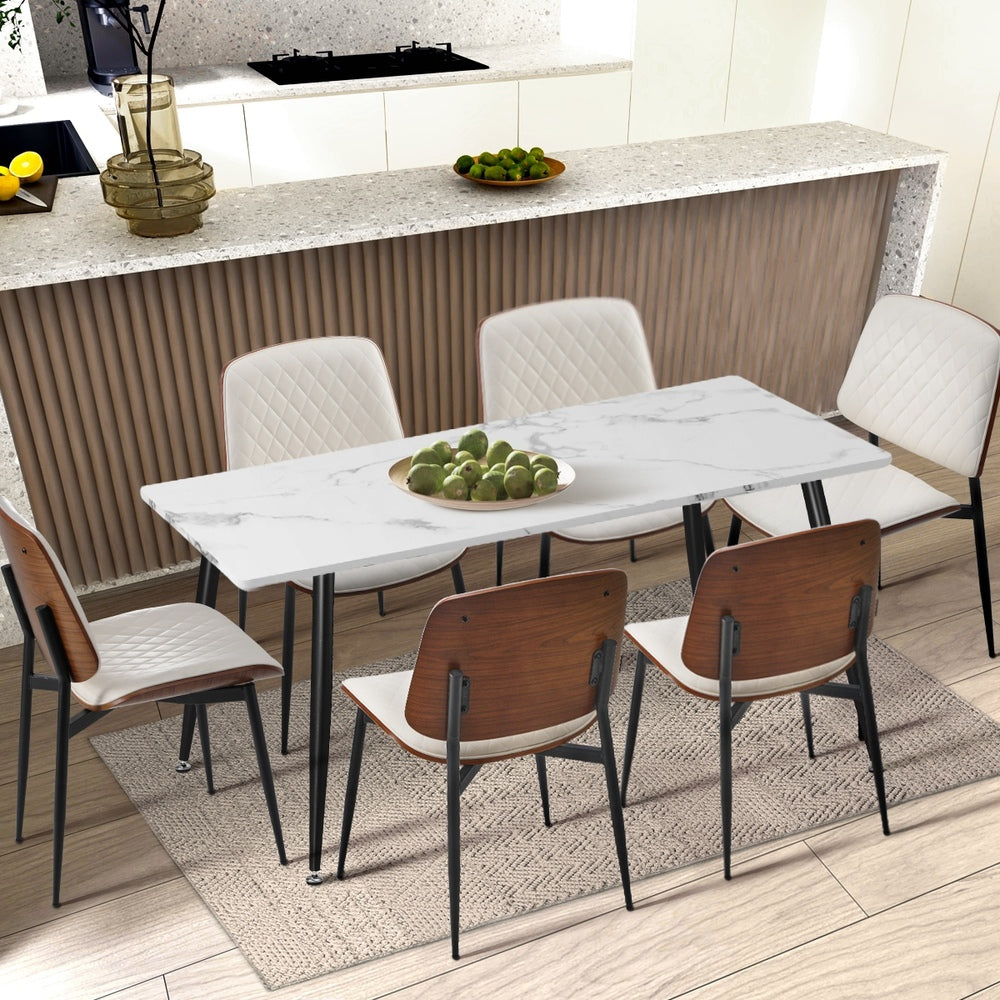 NNEED 2x Dining Chairs PU Leather Wood Frame Metal Legs White-4