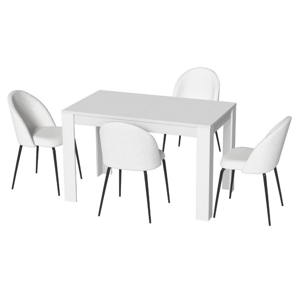 NNEDSZ 1 Artiss Dining Table and 4 Chairs Set White Sherpa-0