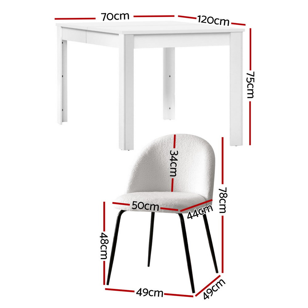 NNEDSZ 1 Artiss Dining Table and 4 Chairs Set White Sherpa-1