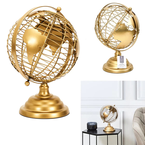 Globe terrestre en métal doré