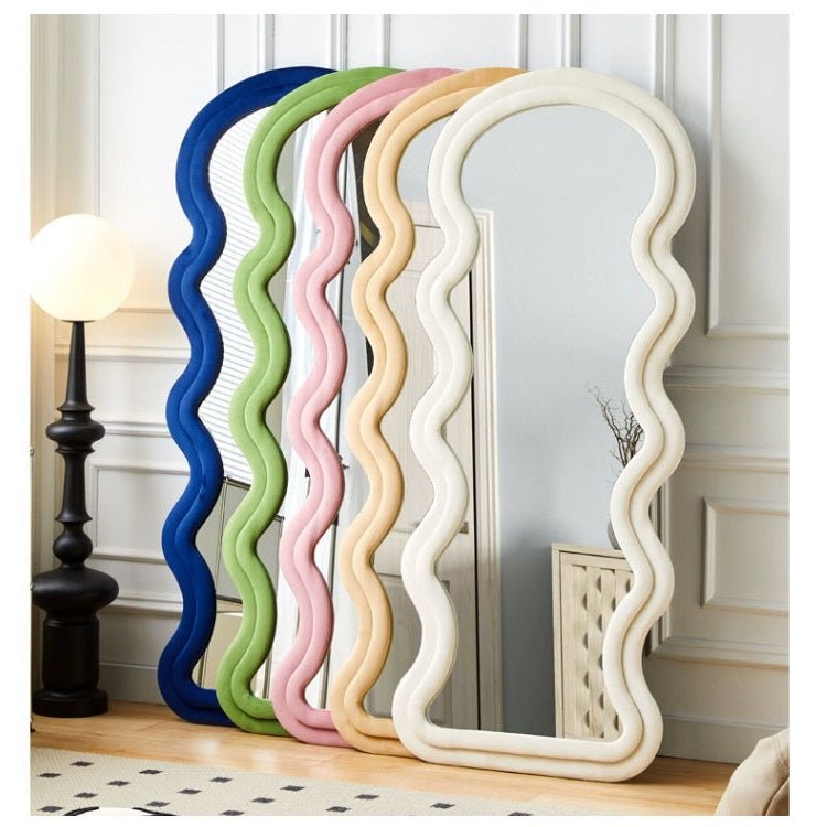 NNEDSZ 1.7m Elegance Curvy Floor Mirror Wavy Full Lenght Curvy Squiggle Full Body Irregular Asymmetrical Floor Home Decor Birch White-1
