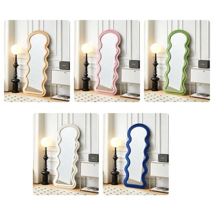NNEDSZ 1.7m Elegance Curvy Floor Mirror Wavy Full Lenght Curvy Squiggle Full Body Irregular Asymmetrical Floor Home Decor Birch White-2