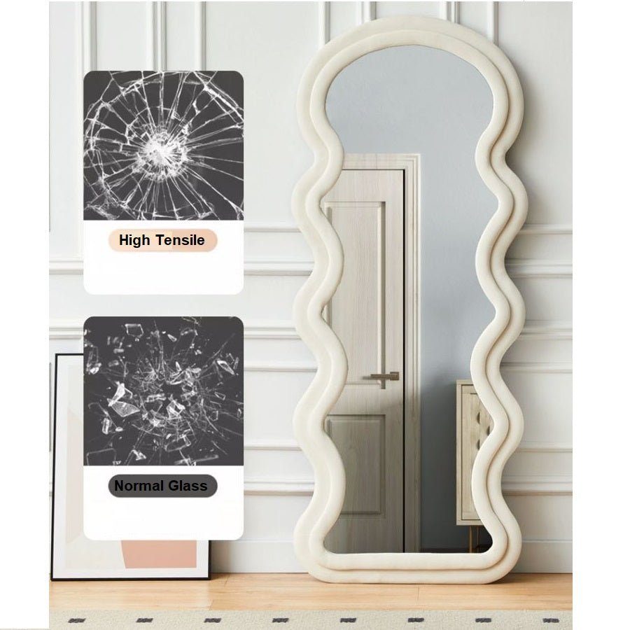 NNEDSZ 1.7m Elegance Curvy Floor Mirror Wavy Full Lenght Curvy Squiggle Full Body Irregular Asymmetrical Floor Home Decor Birch White-3
