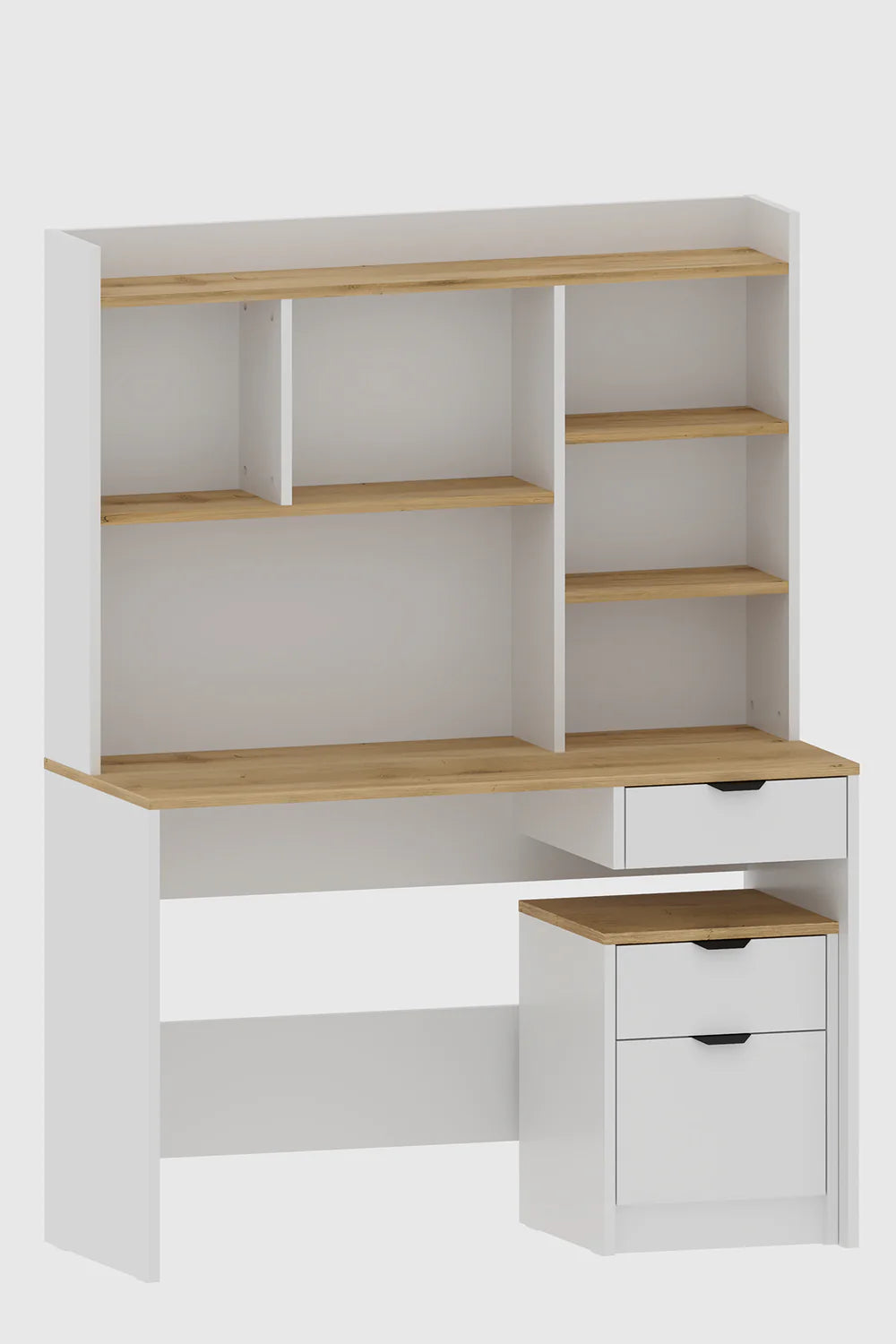Bureau Harmony avec étagères et tiroirs, blanc - bois