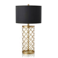 NNEAGS Golden Hollowed Out Base Table Lamp with Dark Shade-0