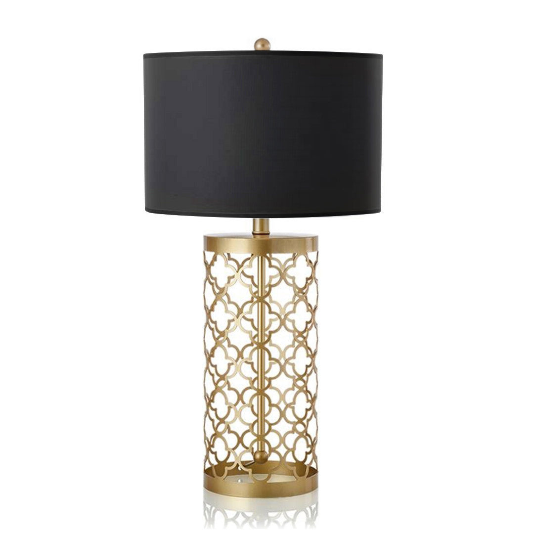 NNEAGS Golden Hollowed Out Base Table Lamp with Dark Shade-0