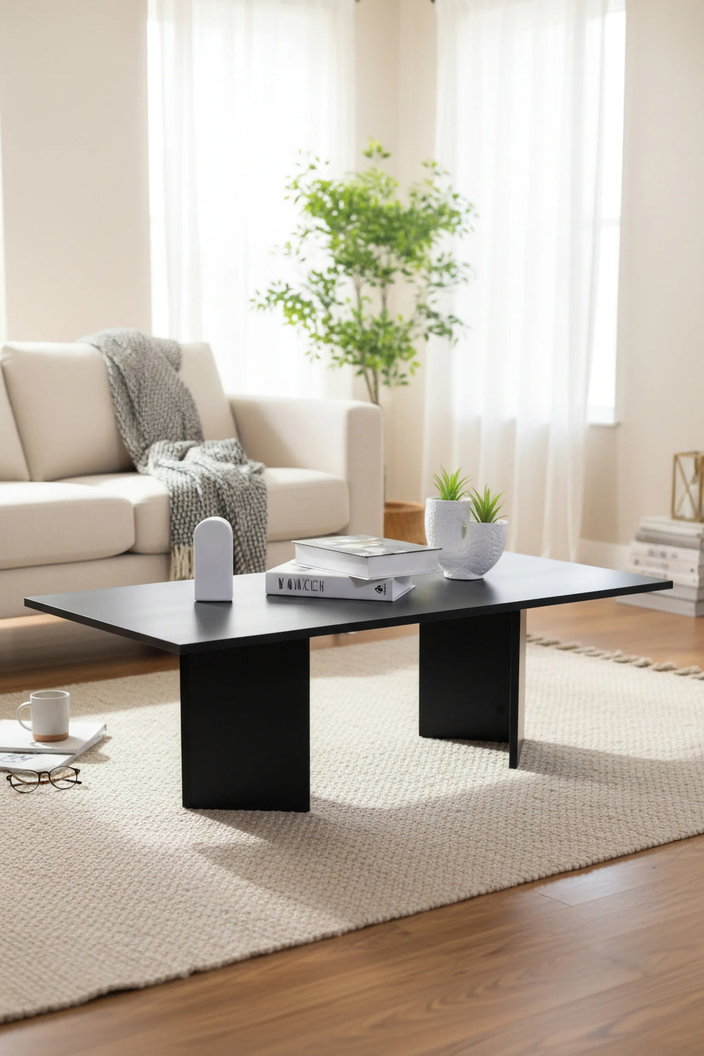 Table basse Roma HARMONY – Formes Courbes Minimalistes - Noir, Blanc ou Pierre