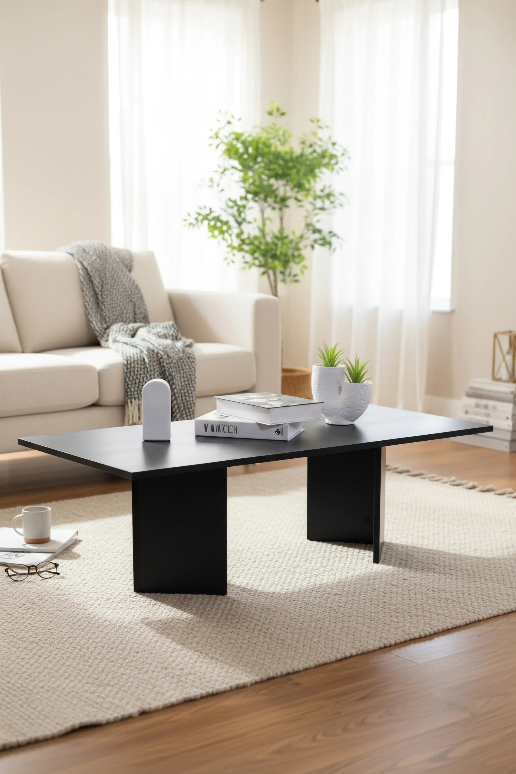 Table basse Roma HARMONY – Formes Courbes Minimalistes - Noir, Blanc ou Pierre