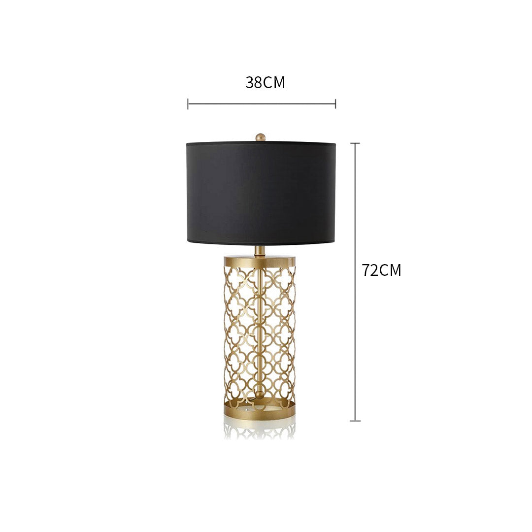 NNEAGS Golden Hollowed Out Base Table Lamp with Dark Shade-1