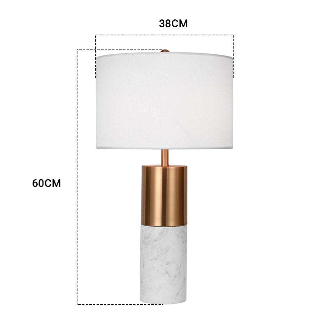 NNEAGS 60cm White Marble Bedside Modern Desk Table Lamp Living Room Shade with Cylinder Base
