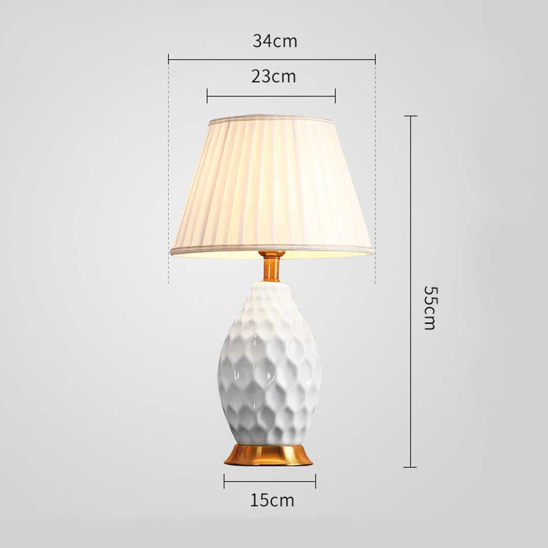 NNEAGS Textured Ceramic Oval Table Lamp with Gold Metal Base White-1