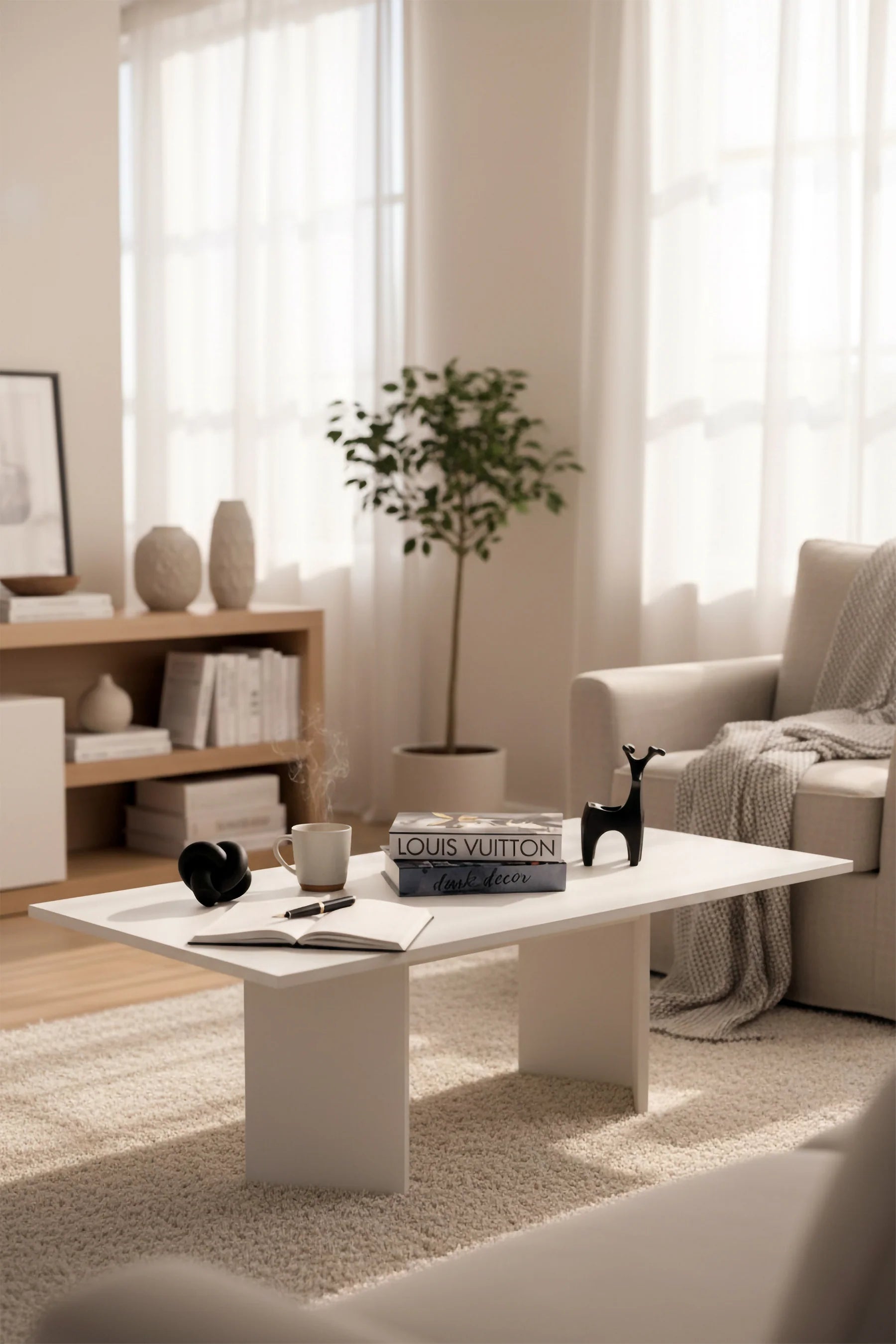 Table basse Roma HARMONY – Formes Courbes Minimalistes - Noir, Blanc ou Pierre
