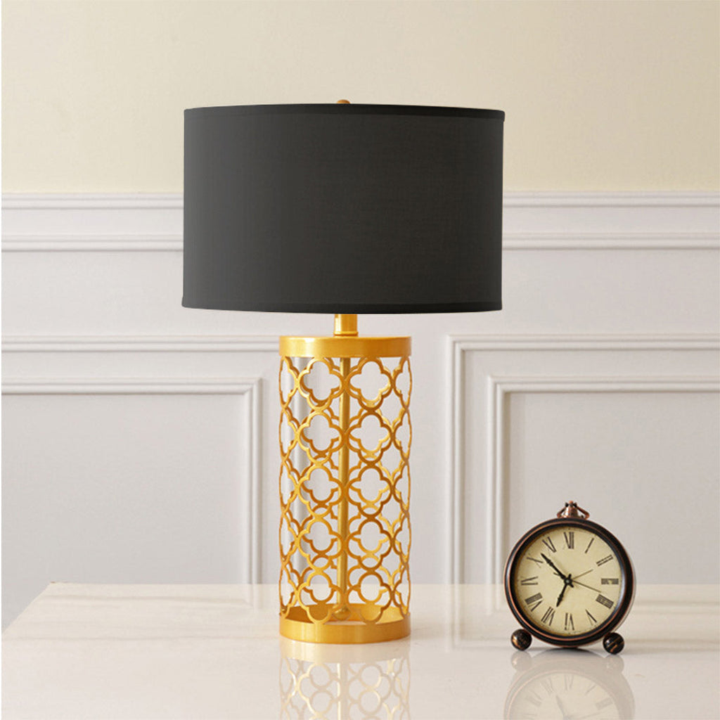 NNEAGS Golden Hollowed Out Base Table Lamp with Dark Shade-4