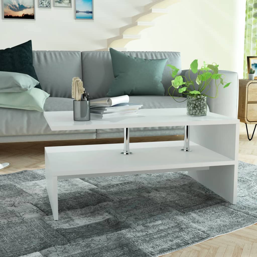 NNEVL Coffee Table Chipboard 90x59x42 cm White-0