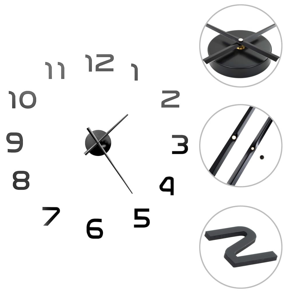 NNEVL 3D Wall Clock Modern Design 100 cm XXL Black-1
