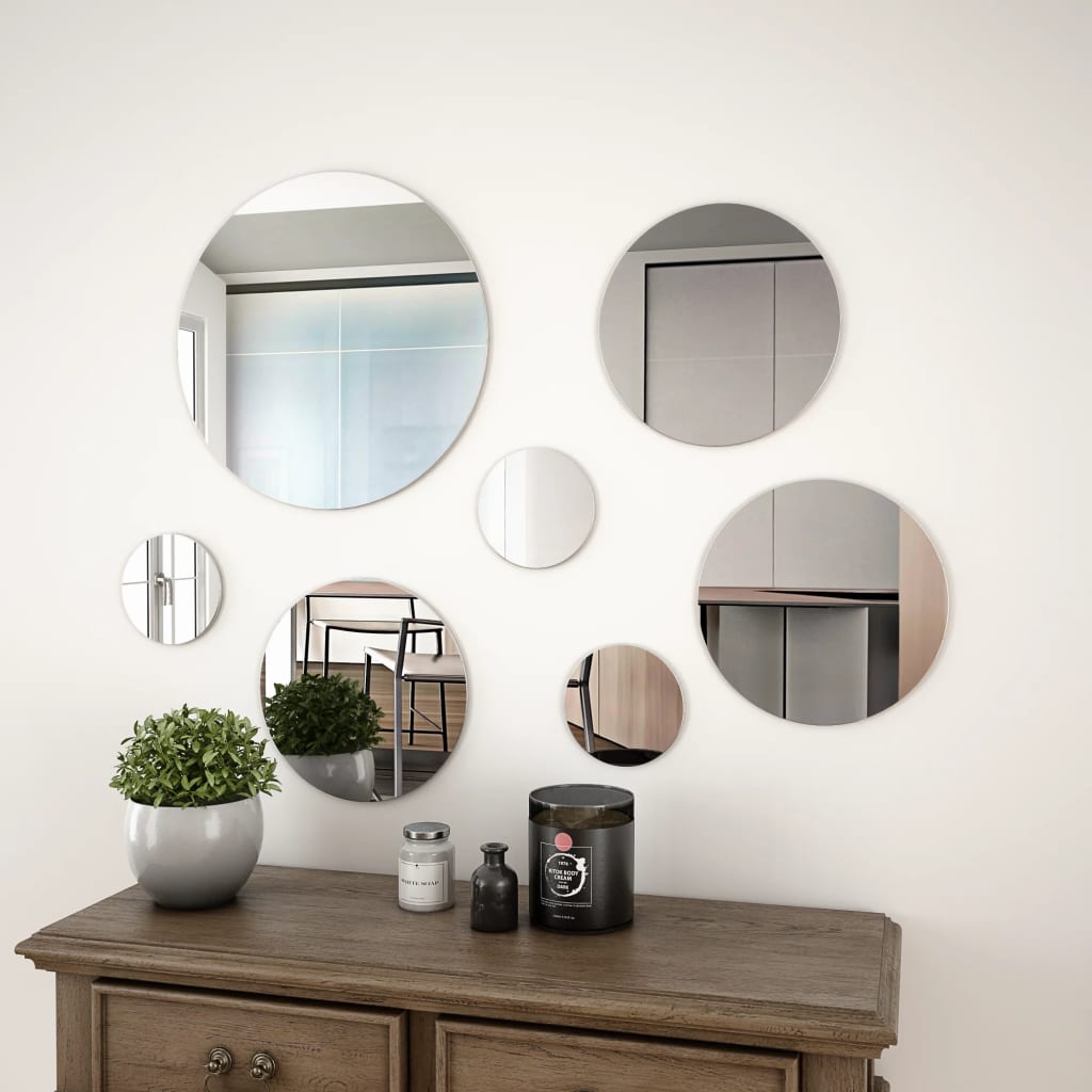 NNEVL 7 Piece Wall Mirror Set Round Glass-0