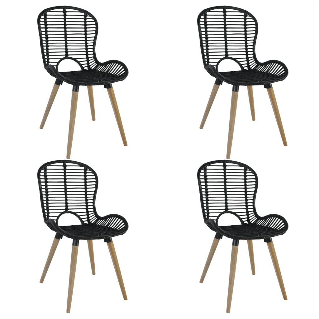 NNEVL Dining Chairs 4 pcs Black Natural Rattan-0