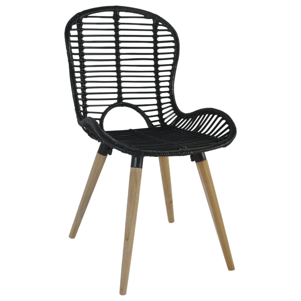 NNEVL Dining Chairs 4 pcs Black Natural Rattan-1