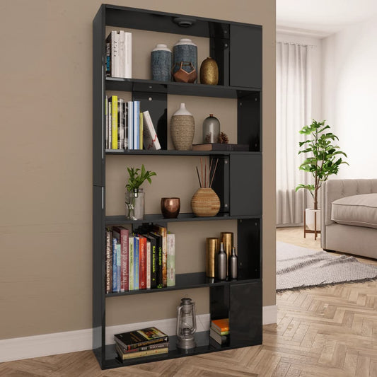 NNEVL Book Cabinet/Room Divider High Gloss Black 80x24x159 cm Chipboard-0