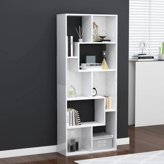NNEVL Book Cabinet High Gloss White 67x24x161 cm Chipboard-0
