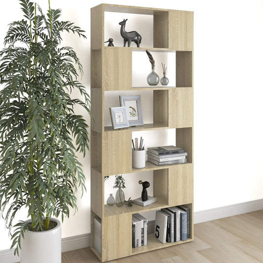 NNEVL Book Cabinet Room Divider Sonoma Oak 80x24x186 cm Chipboard-0