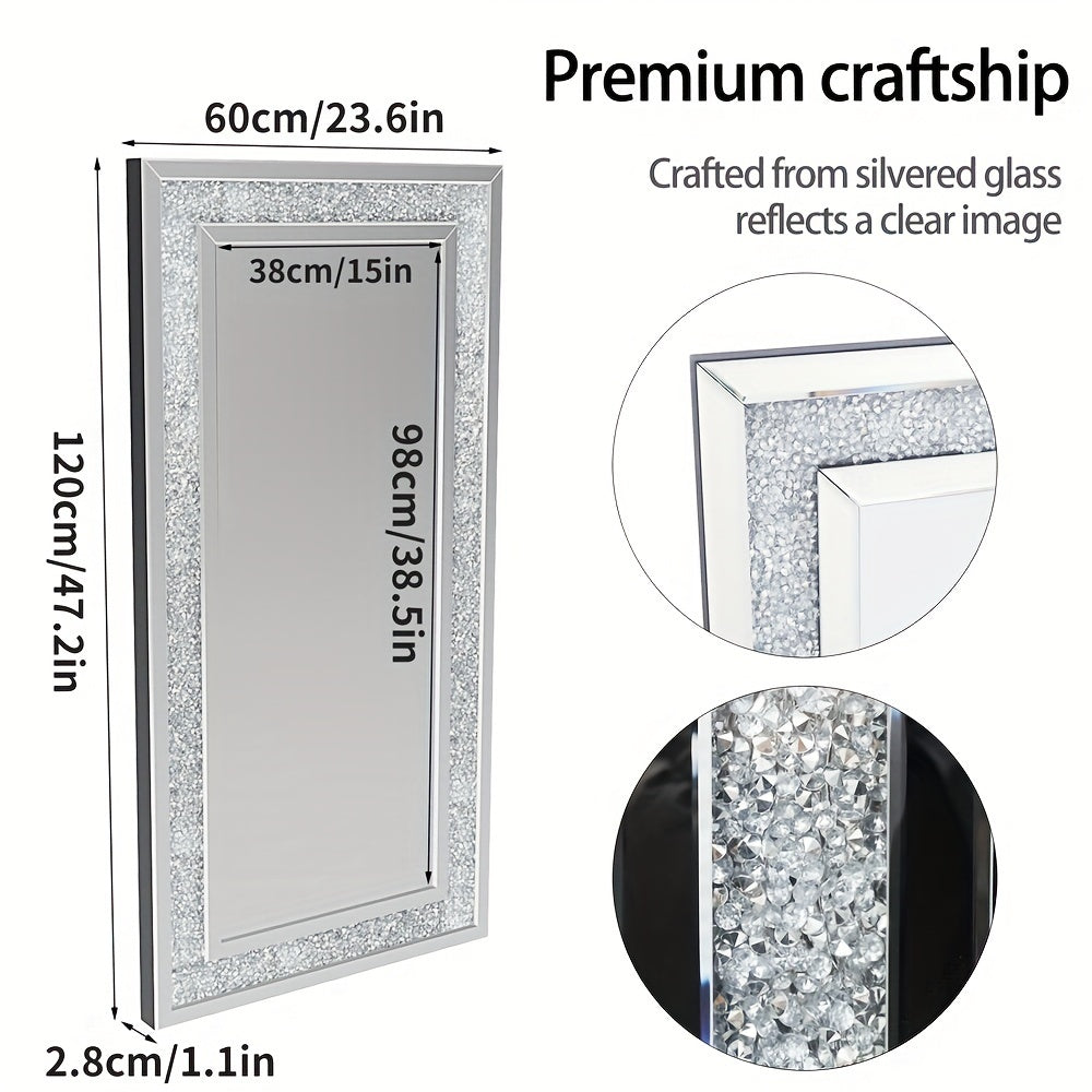 Extra Large Crushed Crystal Silver Vanity Wall Mirror (120cm)-3