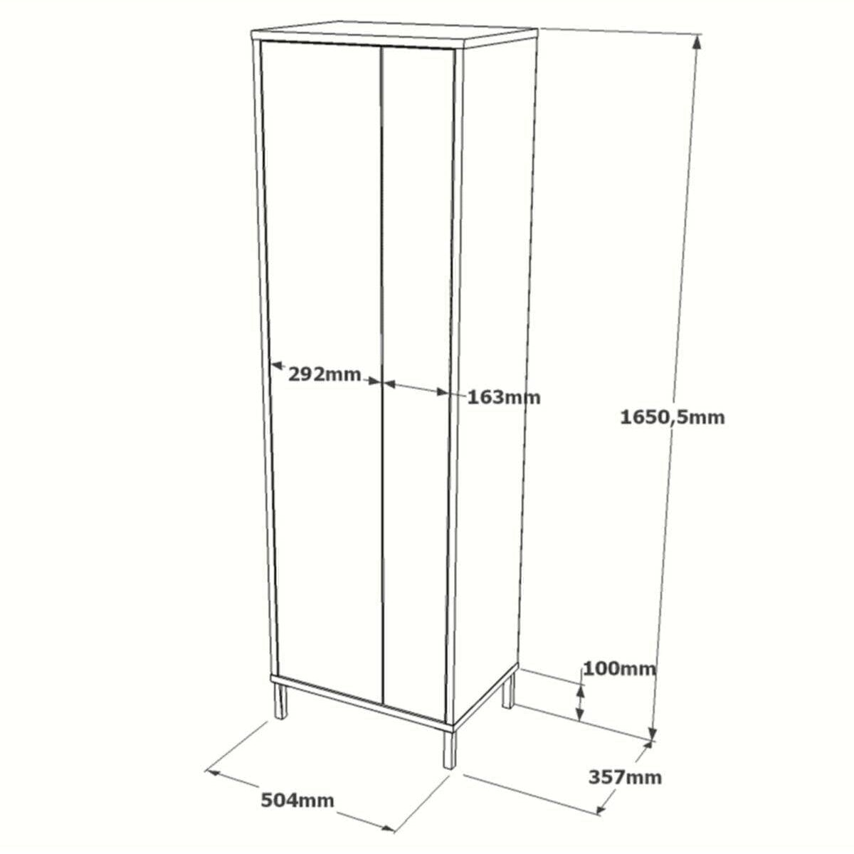 Armoire multifonction pour salle de bain ou buanderie, avec étagères et espace de rangement pour balais, seau et serpillère.