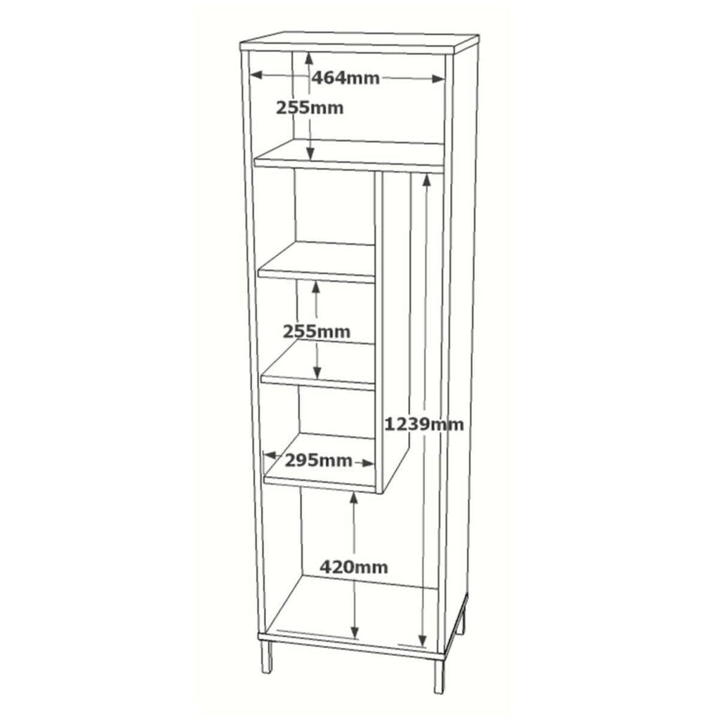 Armoire multifonction pour salle de bain ou buanderie, avec étagères et espace de rangement pour balais, seau et serpillère.