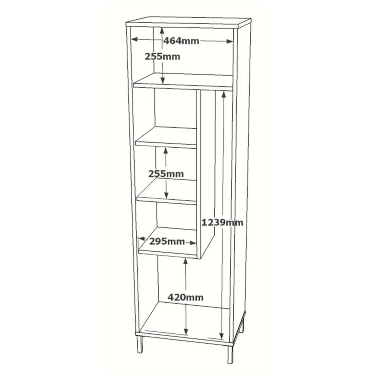 Armoire multifonction pour salle de bain ou buanderie, avec étagères et espace de rangement pour balais, seau et serpillère.