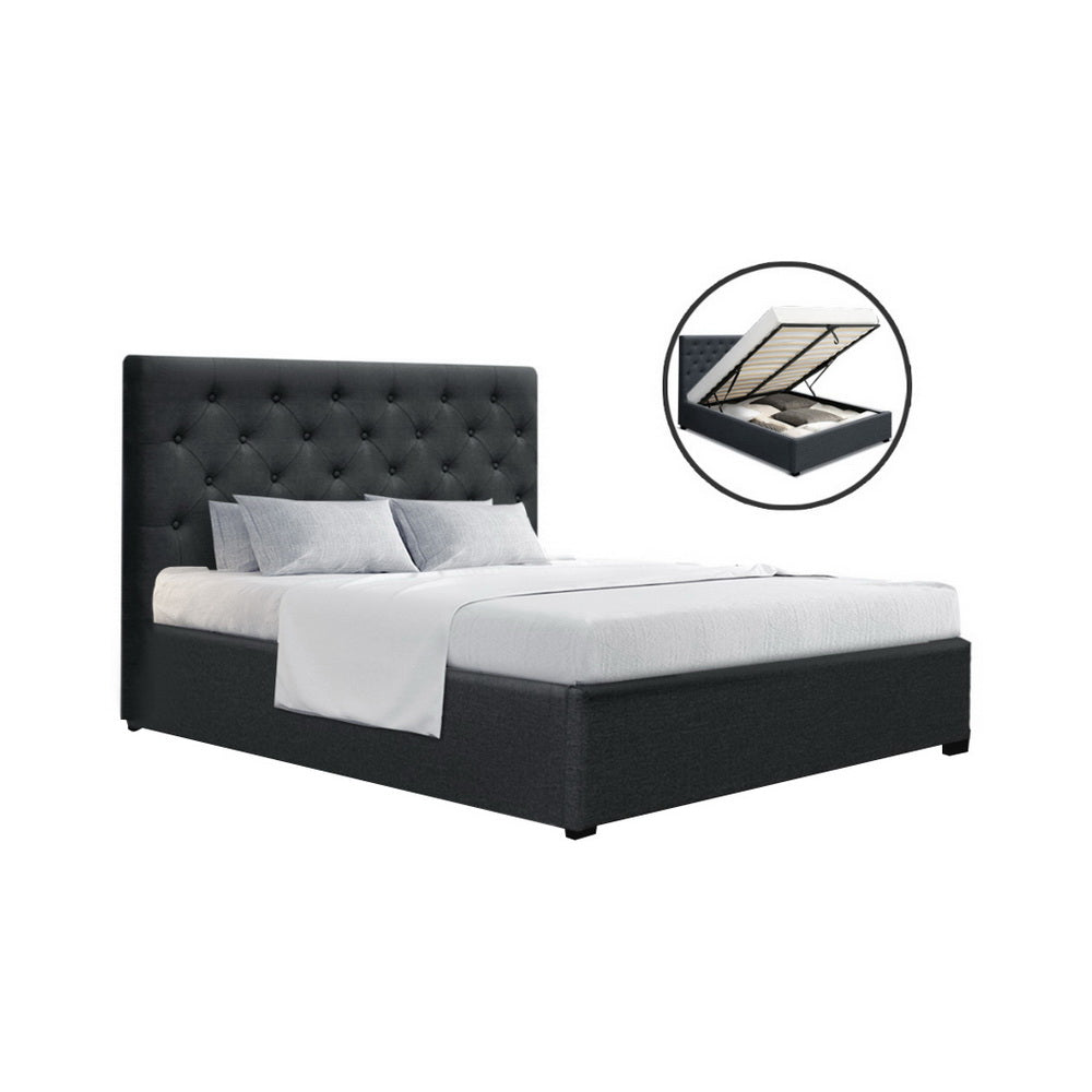 NNEDSZ Artiss Bed Frame Double Size Gas Lift Charcoal VILA-0