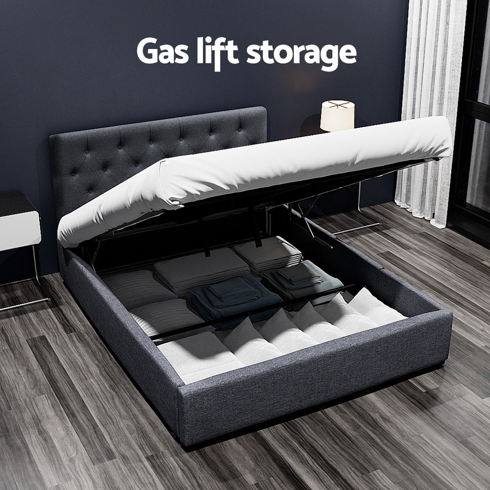NNEDSZ Artiss Bed Frame Double Size Gas Lift Charcoal VILA-3