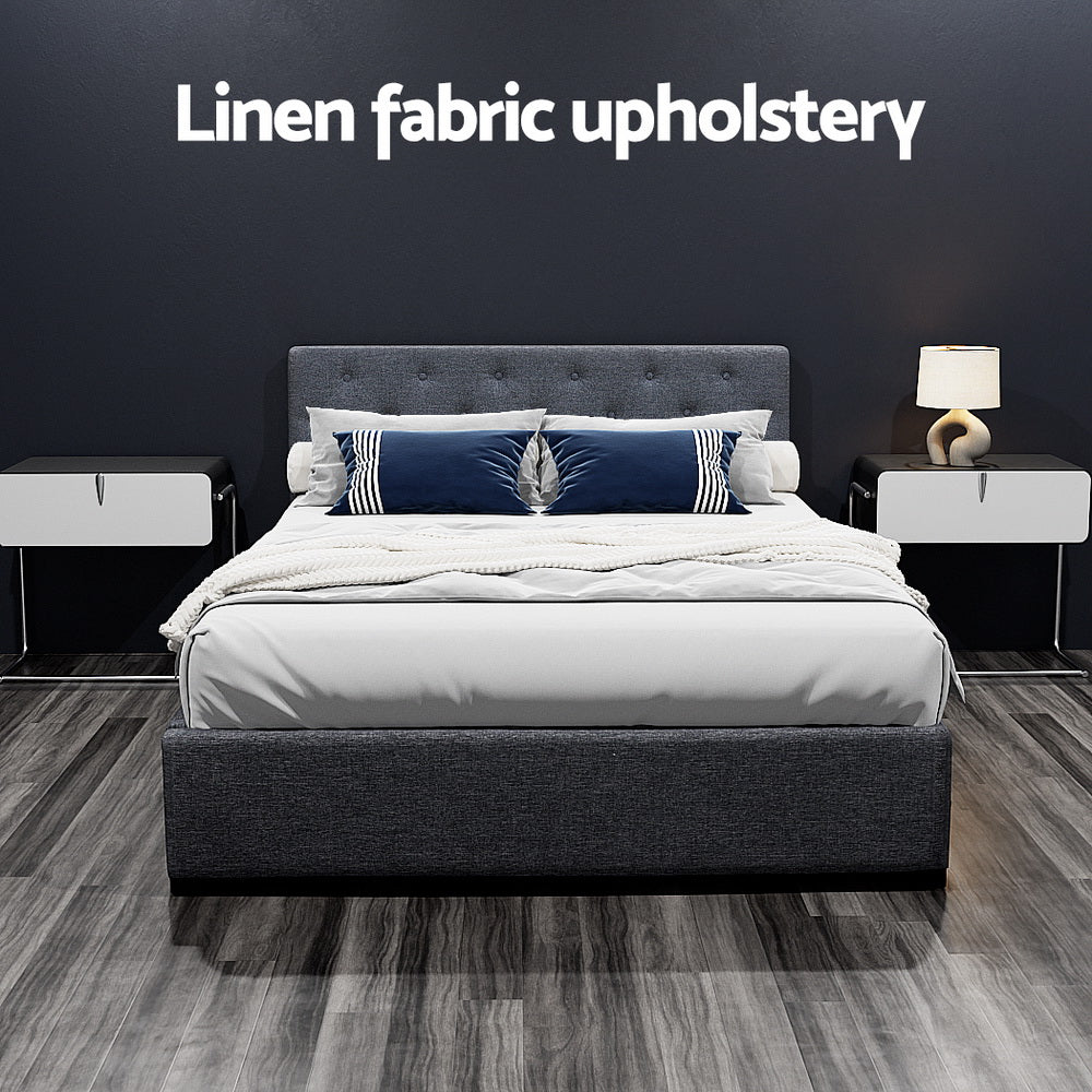 NNEDSZ Artiss Bed Frame Double Size Gas Lift Charcoal VILA-4