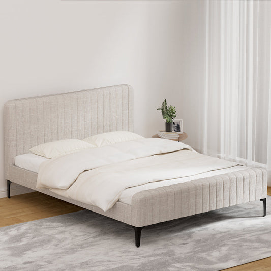 NNEDSZ Artiss Bed Frame Queen Size Beige AMMY-0