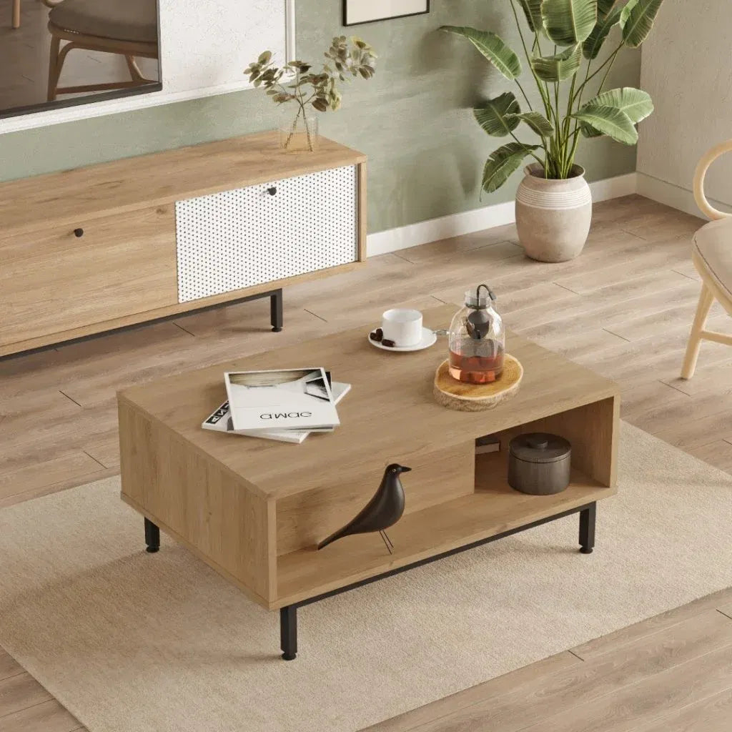 Table basse CA3 – Design Impression UV 90 cm | Chêne & Blanc
