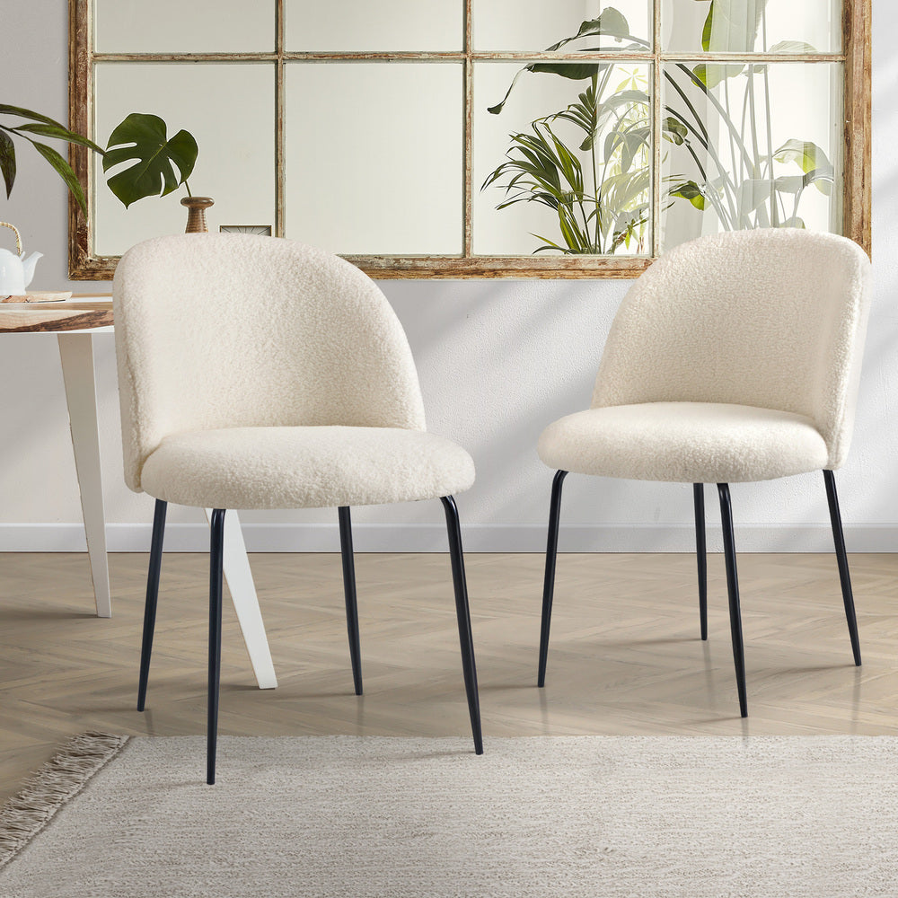 NNEED 2x Dining Chairs Upholstered Sherpa White-1
